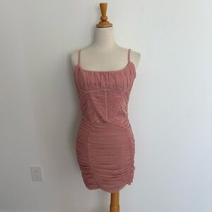 Nasty Gal Womens Dress Size 6 Baby Soft Pink Mesh Structured Corset Bodice Mini